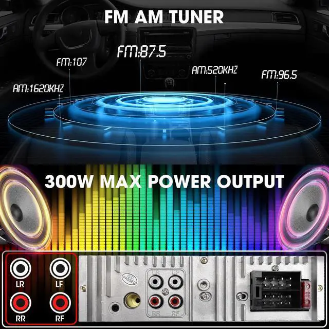 Alt view image 5 of 6 - Single Din Car Stereo Bluetooth: 1-Din Car Radio Receiver - in Dash Digital Media MP3 Player LCD Display AM FM USB Fast Charging SD AUX 300W Amp Outputs