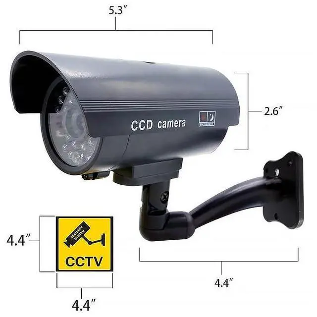 Alt view image 2 of 6 - Fake Security Camera, Dummy CCTV Surveillance System with Realistic Red Flashing Lights and Warning Sticker Indoor Outdoor Protect