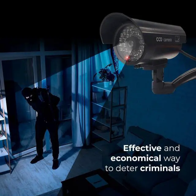 Alt view image 5 of 6 - Fake Security Camera, Dummy CCTV Surveillance System with Realistic Red Flashing Lights and Warning Sticker Indoor Outdoor Protect