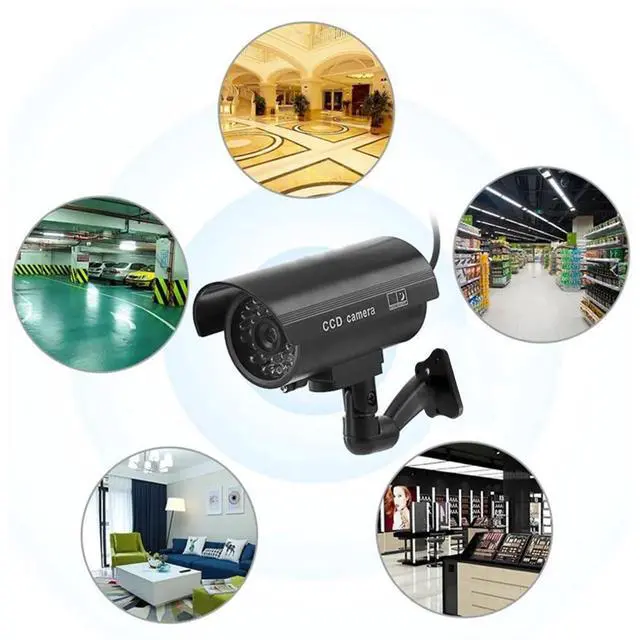 Alt view image 6 of 6 - Fake Security Camera, Dummy CCTV Surveillance System with Realistic Red Flashing Lights and Warning Sticker Indoor Outdoor Protect