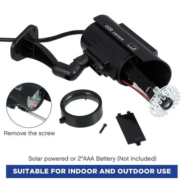 Alt view image 4 of 7 - 2 Pcs Black Solar Powered Fake Security Camera Dummy Security Simulated Surveillance Camera with Realistic Red Flashing Lights for Indoor Outdoor Home Store