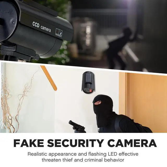 Alt view image 6 of 7 - 2 Pcs Black Solar Powered Fake Security Camera Dummy Security Simulated Surveillance Camera with Realistic Red Flashing Lights for Indoor Outdoor Home Store