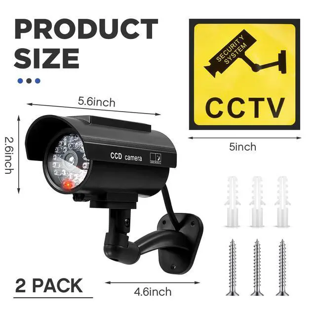 Alt view image 2 of 7 - 2 Pcs Black Solar Powered Fake Security Camera Dummy Security Simulated Surveillance Camera with Realistic Red Flashing Lights for Indoor Outdoor Home Store