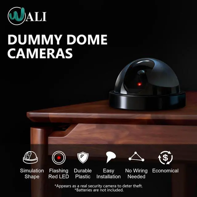 Alt view image 3 of 7 - Dummy Fake Security CCTV Dome Camera with Flashing Red LED Light with Security Alert Sticker Decals (SD-4), 4 Packs, Black