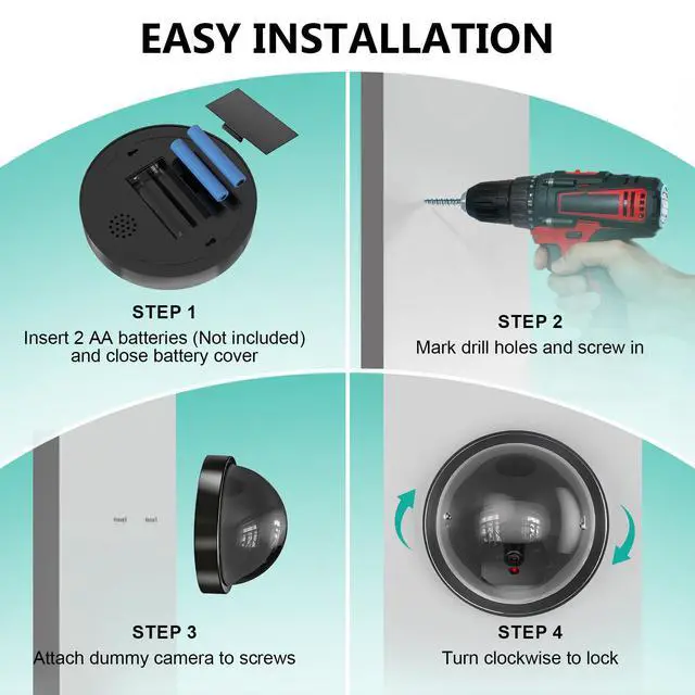 Alt view image 7 of 7 - Dummy Fake Security CCTV Dome Camera with Flashing Red LED Light with Security Alert Sticker Decals (SD-4), 4 Packs, Black
