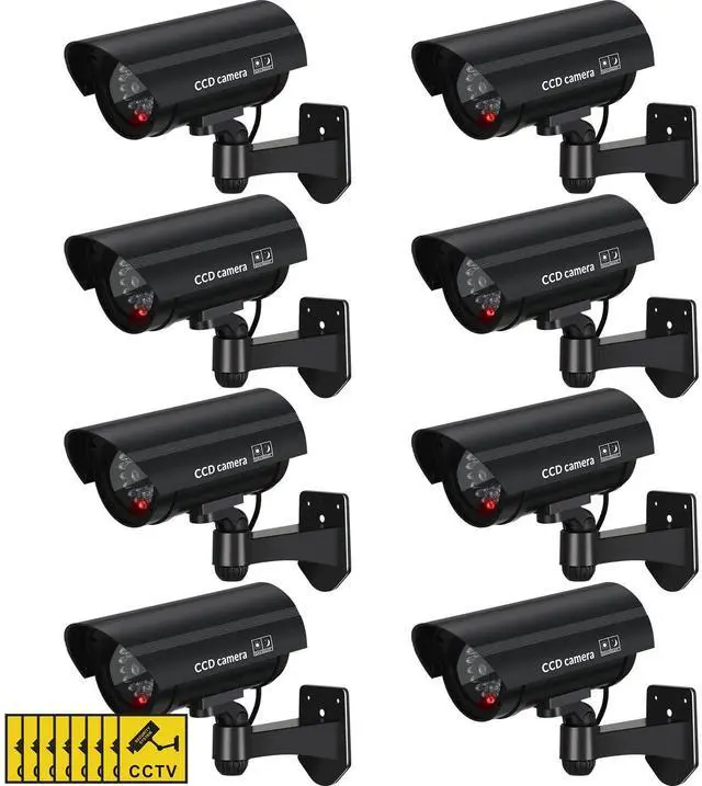 Main image of 8 Pcs Fake Camera Dummy Security Camera with Flashing LED Light Realistic Plastic Fake Video CCTV for Indoor Outdoor Home Office Store, No Battery Included(Black)