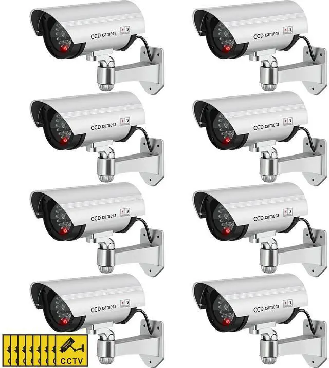 Main image of 8 Pcs Fake Camera Dummy Security Camera with Flashing LED Light Realistic Plastic Fake Video CCTV for Indoor Outdoor Home Office Store, No Battery Included(Silver)