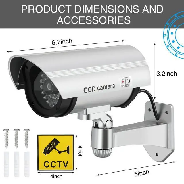 Alt view image 2 of 6 - 8 Pcs Fake Camera Dummy Security Camera with Flashing LED Light Realistic Plastic Fake Video CCTV for Indoor Outdoor Home Office Store, No Battery Included(Silver)