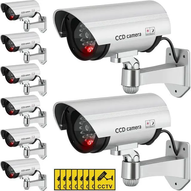 Alt view image 6 of 6 - 8 Pcs Fake Camera Dummy Security Camera with Flashing LED Light Realistic Plastic Fake Video CCTV for Indoor Outdoor Home Office Store, No Battery Included(Silver)