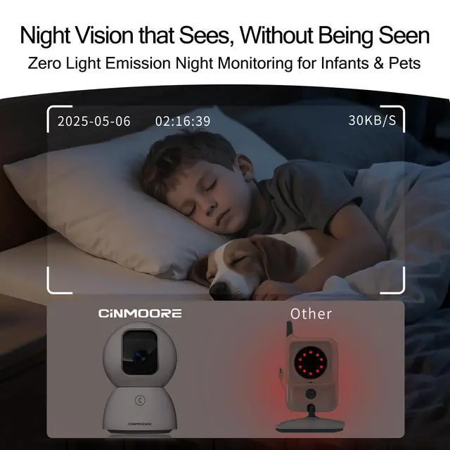 Alt view image 6 of 7 - 5G Security Camera Indoor 2-Pack, No-Monthly-Fee AI Tracking Facial Recognition, 3K Pet/Dog Camera with Speaker/Phone App, PTZ WiFi Baby Monitor Cameras for Home Security, 0-Glow Night Vision