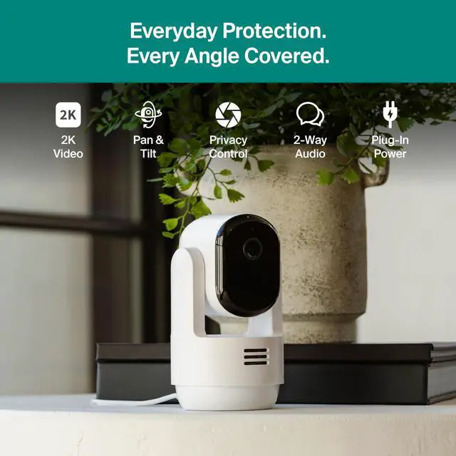 Alt view image 5 of 7 - Essential Indoor Pan Tilt Security Camera 2K (2025 Release) + 6 Months of Secure Plus Plan - Wired Plug-in Power, Person Recognition, Animal Detection, Auto Motion Tracking, 1 Cam, White