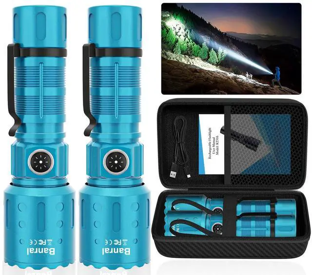 Main image of Flashlights High Lumens Rechargeable, Super Bright Long Range Small Powerful Flashlight, 6 Modes LED Tactical Pocket Waterproof Flash Light for Home Emergency (2, Turquoise)
