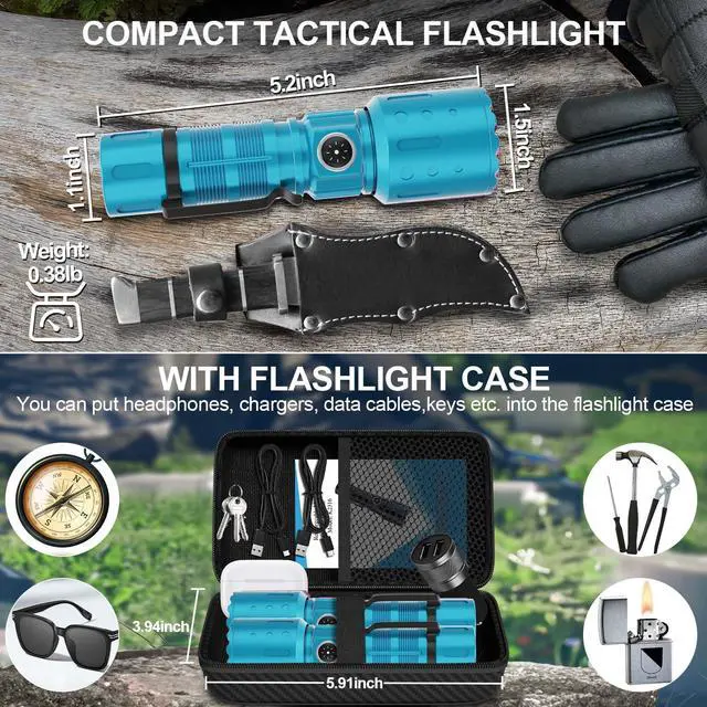 Alt view image 2 of 7 - Flashlights High Lumens Rechargeable, Super Bright Long Range Small Powerful Flashlight, 6 Modes LED Tactical Pocket Waterproof Flash Light for Home Emergency (2, Turquoise)