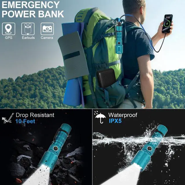Alt view image 7 of 7 - Flashlights High Lumens Rechargeable, Super Bright Long Range Small Powerful Flashlight, 6 Modes LED Tactical Pocket Waterproof Flash Light for Home Emergency (2, Turquoise)
