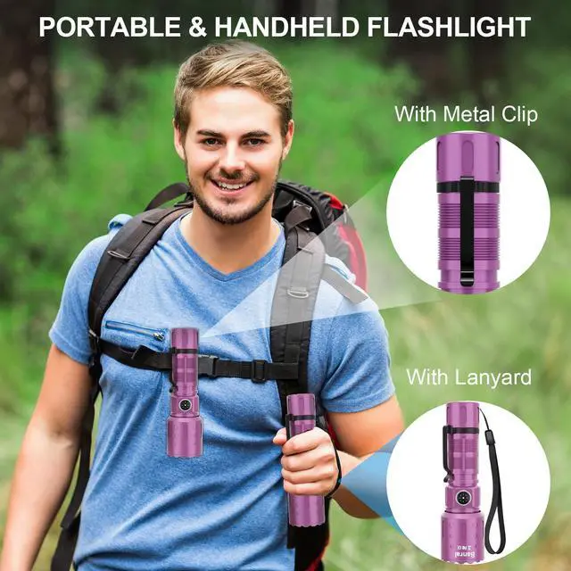 Alt view image 5 of 5 - Flashlights High Lumens Rechargeable, Super Bright Long Range Small Powerful Flashlight, 6 Modes LED Tactical Pocket Waterproof Flash Light for Home Emergency (2, Purple)