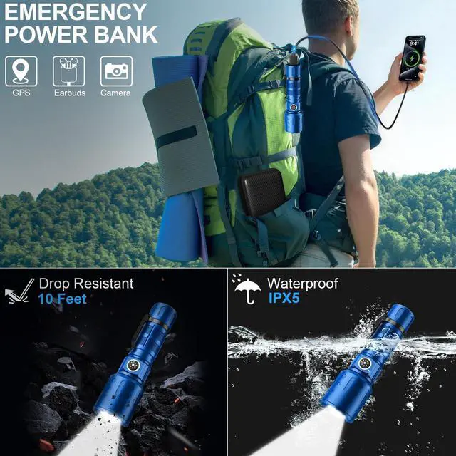 Alt view image 4 of 5 - Flashlights High Lumens Rechargeable, Super Bright Long Range Small Powerful Flashlight, 6 Modes LED Tactical Pocket Waterproof Flash Light for Home Emergency (2, Blue)