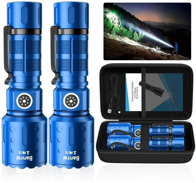 Main image of Flashlights High Lumens Rechargeable, Super Bright Long Range Small Powerful Flashlight, 6 Modes LED Tactical Pocket Waterproof Flash Light for Home Emergency (2, Blue)
