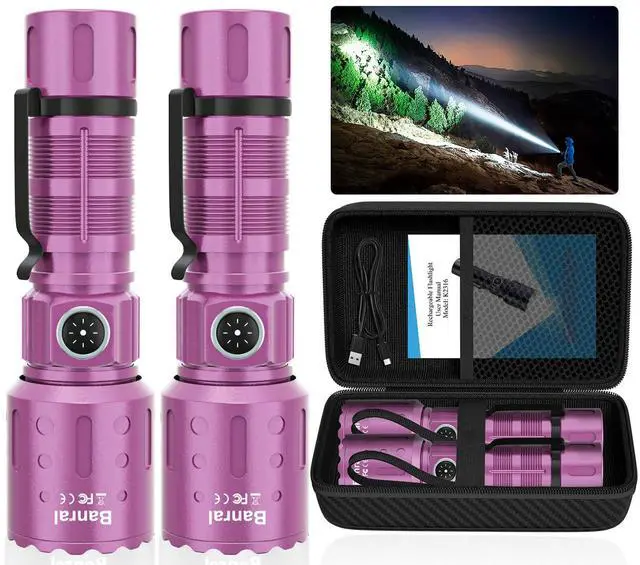 Main image of Flashlights High Lumens Rechargeable, Super Bright Long Range Small Powerful Flashlight, 6 Modes LED Tactical Pocket Waterproof Flash Light for Home Emergency (2, Purple)