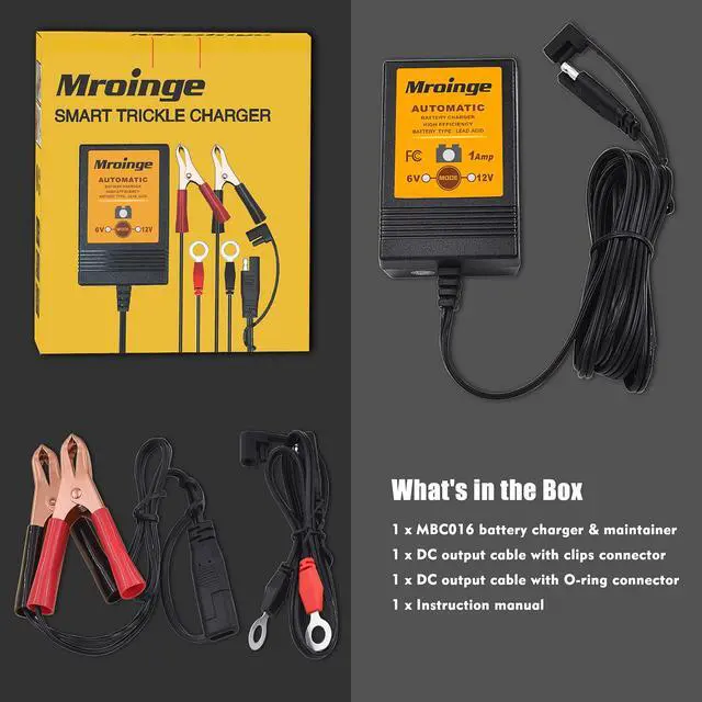 Alt view image 4 of 4 - MBC016, 6V / 12V 1A Fully Automatic Trickle Battery Charger/Maintainer for Automotive Vehicle Motorcycle Lawn Mower ATV RV Powersport Boat, Sealed Deep-Cycle AGM Gel Cell Lead Acid Batteries