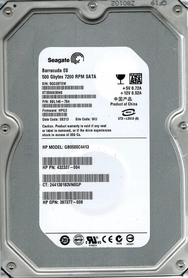 Alt view image 2 of 2 - 30Ns 500Gb Sata Hard Drive P/N:9Bl146-784 F/W:HPg1