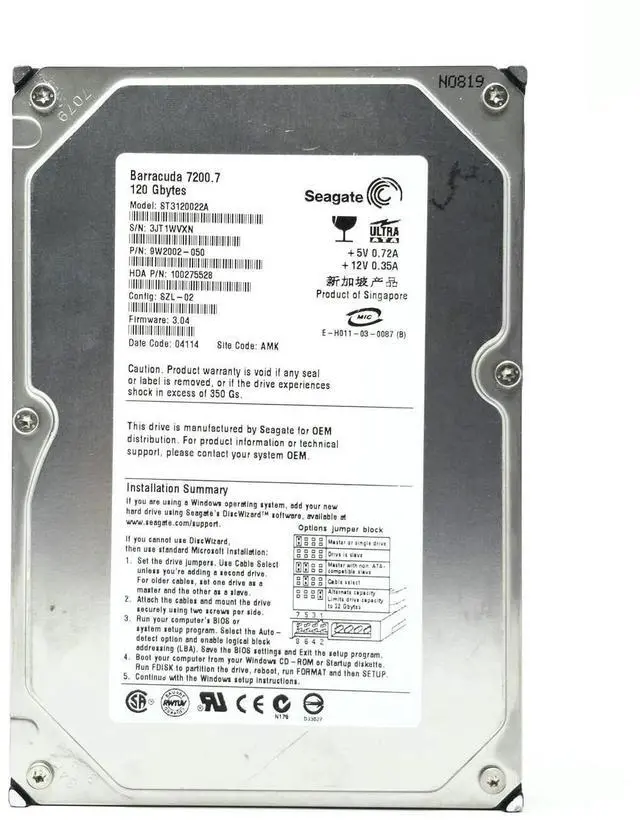 Main image of 123.5GB 7200RPM 3.5" IDE MLC: H69205 Hard Drive.