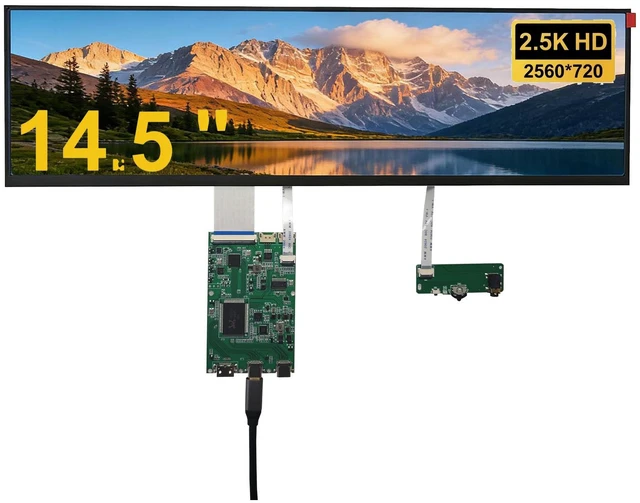 Main image of Celesttouch 14.5 Inch 2.5K Touchscreen Bar Monitor, 2560×720 IPS Portable LCD Screen with 10-Point Touch, 60Hz Refresh Rate, 350nit Brightness, USB-C Driver Board YX-2.5K for DIY Game PC (No shell)