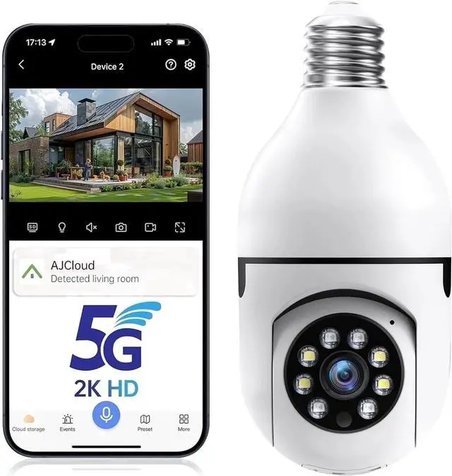 Main image of Picturesky 5G& 2.4GHz Wifi Light Bulb Security Camera, 2K HD Security Cameras for Home, Wireless Outdoor Motion Detection and Alarm, Two-Way Talk, Color Night Vision
