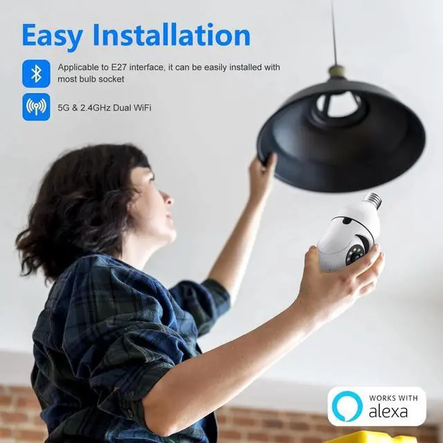 Alt view image 7 of 7 - Picturesky 5G& 2.4GHz Wifi Light Bulb Security Camera, 2K HD Security Cameras for Home, Wireless Outdoor Motion Detection and Alarm, Two-Way Talk, Color Night Vision