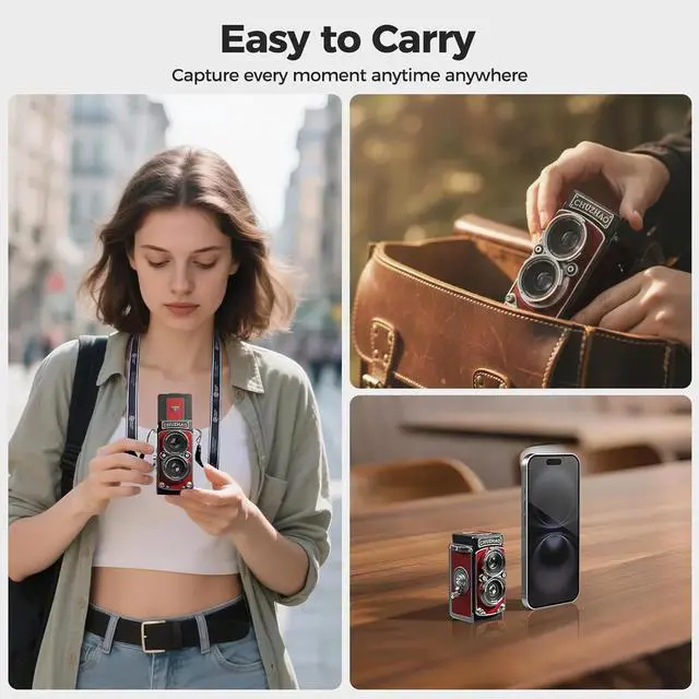 Alt view image 3 of 7 - Picturesky CHUZHAO Vintage Mini Digital Camera, Portable TLR Style Retro Point and Shoot Compact Small Pocket 1080P FHD Video 12MP Autofocus Vlogging Camera with 16 GB Card for Beginners Teens Adults
