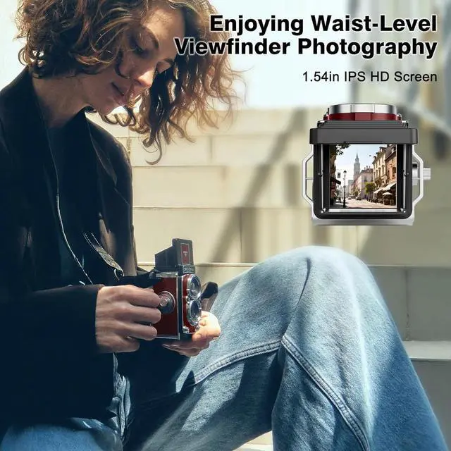Alt view image 4 of 7 - Picturesky CHUZHAO Vintage Mini Digital Camera, Portable TLR Style Retro Point and Shoot Compact Small Pocket 1080P FHD Video 12MP Autofocus Vlogging Camera with 16 GB Card for Beginners Teens Adults