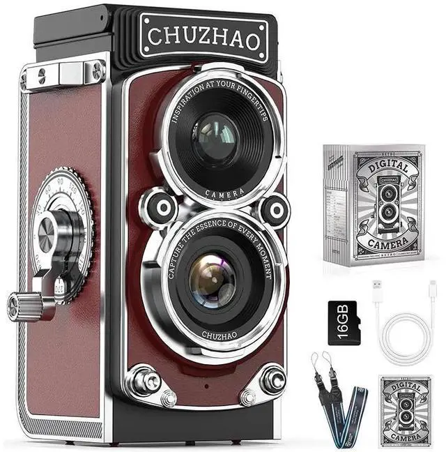 Alt view image 7 of 7 - Picturesky CHUZHAO Vintage Mini Digital Camera, Portable TLR Style Retro Point and Shoot Compact Small Pocket 1080P FHD Video 12MP Autofocus Vlogging Camera with 16 GB Card for Beginners Teens Adults