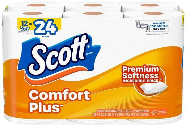 Alt view image 6 of 7 - Scott Comfort Plus Toilet Paper, 12 Triple Rolls