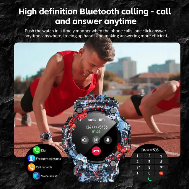 Alt view image 3 of 7 - smartwatch features a 1.32-inch screen, flashlight, compass, Bluetooth calling, 100 sports modes, IP68 water resistance, health monitoring functions, and is compatible with Android and iOS systems