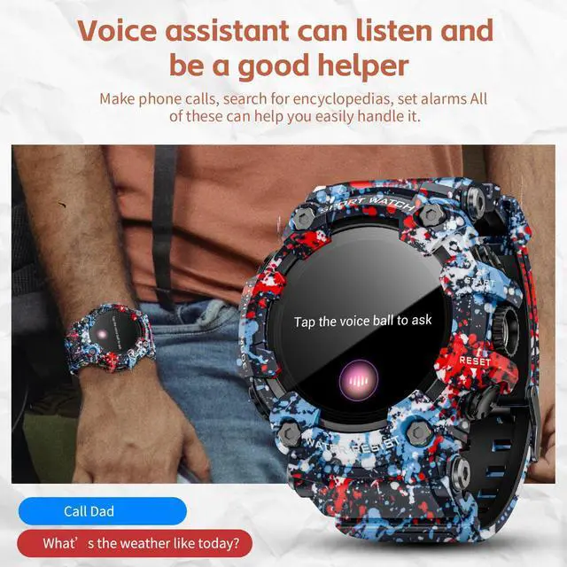 Alt view image 5 of 7 - smartwatch features a 1.32-inch screen, flashlight, compass, Bluetooth calling, 100 sports modes, IP68 water resistance, health monitoring functions, and is compatible with Android and iOS systems