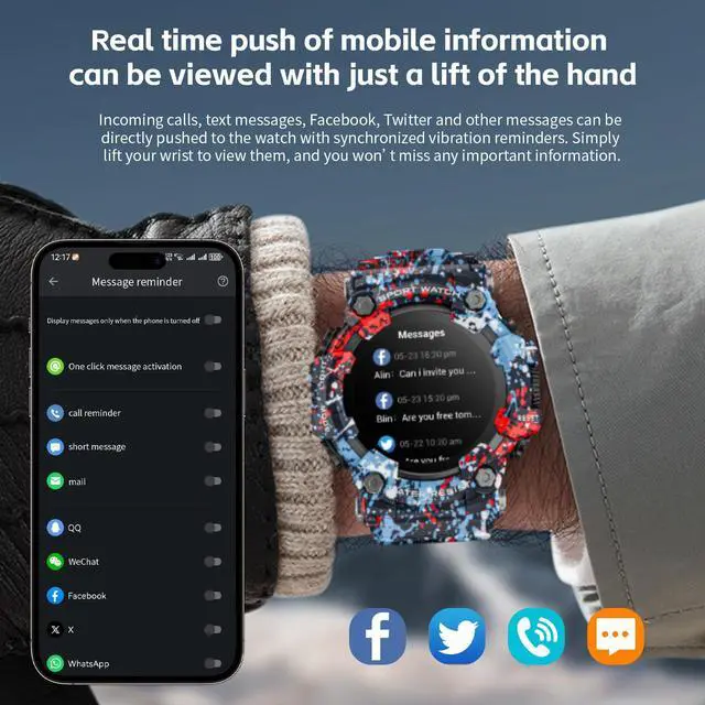 Alt view image 4 of 7 - smartwatch features a 1.32-inch screen, flashlight, compass, Bluetooth calling, 100 sports modes, IP68 water resistance, health monitoring functions, and is compatible with Android and iOS systems