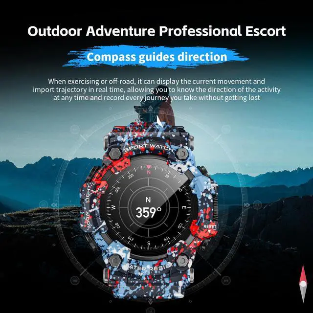 Alt view image 7 of 7 - smartwatch features a 1.32-inch screen, flashlight, compass, Bluetooth calling, 100 sports modes, IP68 water resistance, health monitoring functions, and is compatible with Android and iOS systems