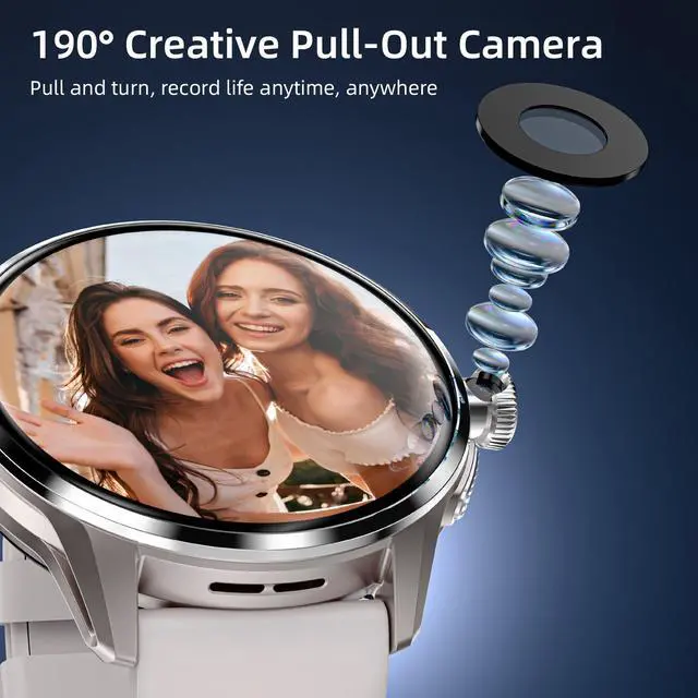 Alt view image 4 of 7 - smartwatch features a 1.6-inch AMOLED HD full touchscreen, a 4G smartwatch/phone fitness tracker with a SIM card slot, WiFi, GPS, and SOS functionality, and a HD 180° rotating camera Silver