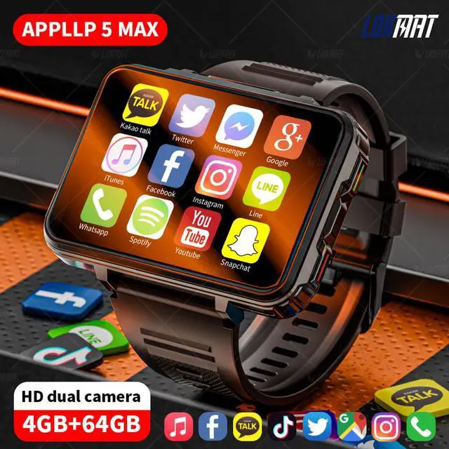 Alt view image 2 of 7 - Men's 4G smartwatch, Android 11 smartwatch, with SIM card slot, fitness, heart rate, and sleep monitoring tracker, full touchscreen, GPS, camera, WiFi + 4G smartwatch, compatible with Android and iOS