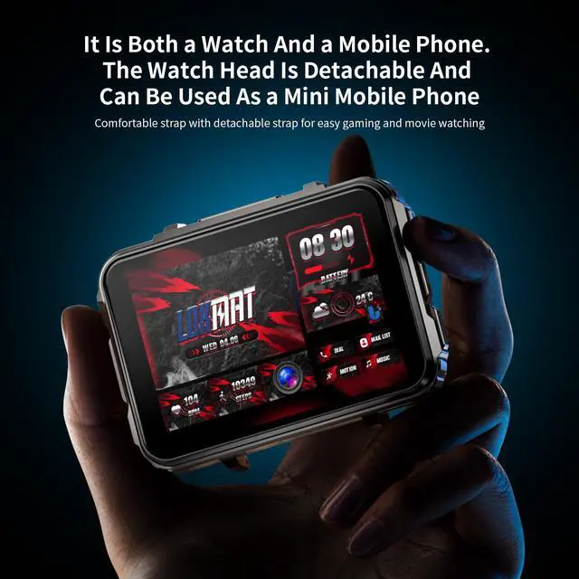 Alt view image 4 of 7 - Men's 4G smartwatch, Android 11 smartwatch, with SIM card slot, fitness, heart rate, and sleep monitoring tracker, full touchscreen, GPS, camera, WiFi + 4G smartwatch, compatible with Android and iOS