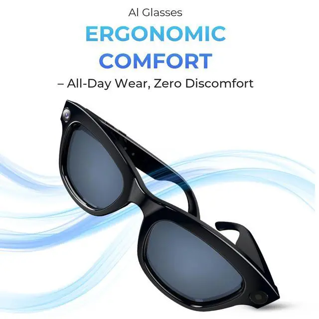 Alt view image 3 of 7 - AI smart glasses with an 8MP camera, real-time translation, object recognition, built-in voice assistant, and WiFi transmission. Suitable for meetings, travel, lectures, recording, and other scenarios