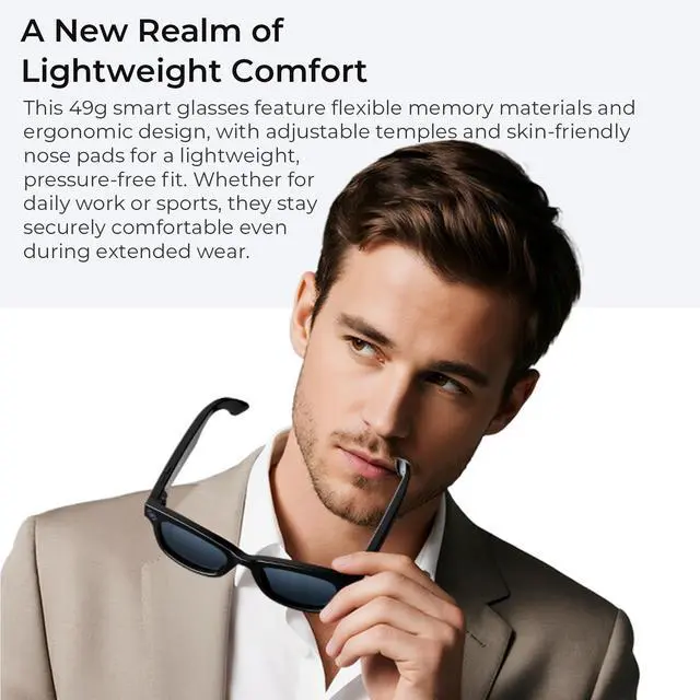 Alt view image 4 of 7 - AI smart glasses with an 8MP camera, real-time translation, object recognition, built-in voice assistant, and WiFi transmission. Suitable for meetings, travel, lectures, recording, and other scenarios