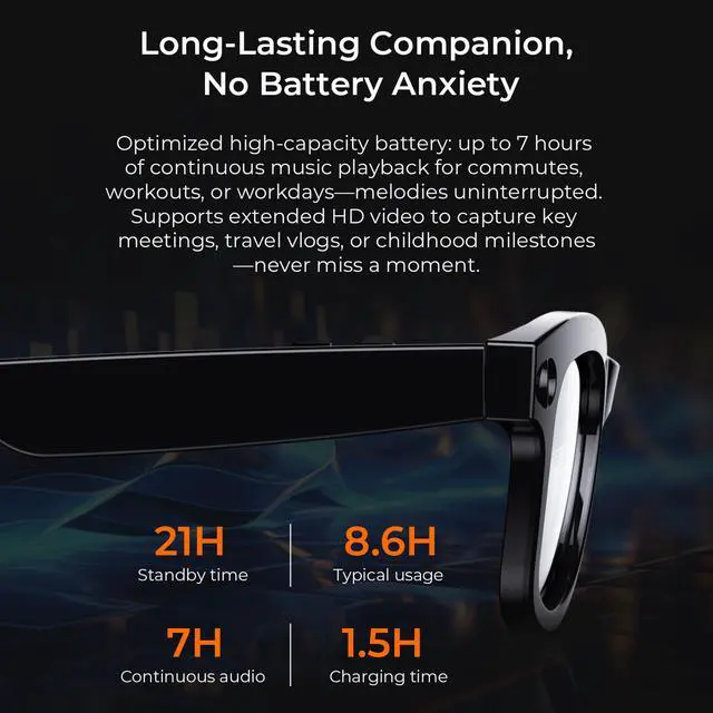 Alt view image 6 of 7 - AI smart glasses with an 8MP camera, real-time translation, object recognition, built-in voice assistant, and WiFi transmission. Suitable for meetings, travel, lectures, recording, and other scenarios