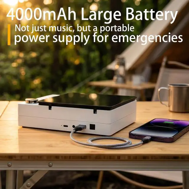 Alt view image 4 of 7 - Portable CD Player/Bluetooth Speaker with AM/FM radio, USB port, AUX input, headphone jack, compatible with CD-R/RW and MP3-CD, stereo sound, with bass, AC/battery powered, can charge mobile phone