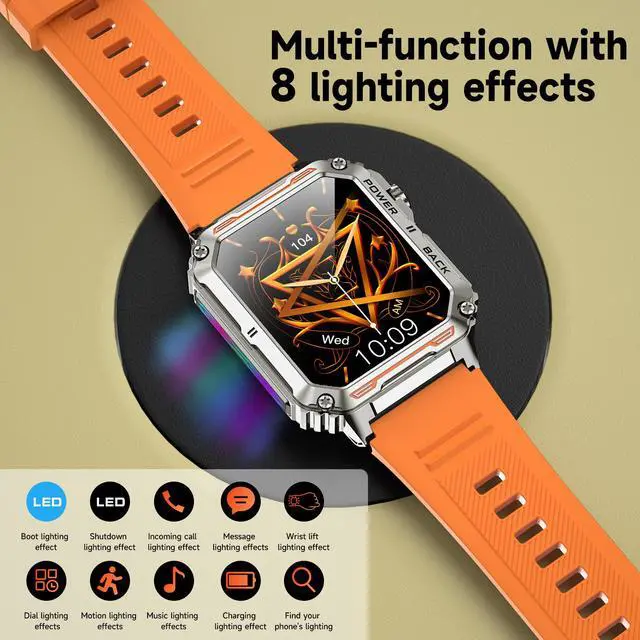Alt view image 3 of 7 - Military Smart Watch for Men (Answer/Make Calls), Bluetooth Tactical Smartwatch for Android and iPhone, Waterproof Rugged Fitness Tracker with Blood Pressure/Heart Rate/SpO2/Sleep, (Black) Gold