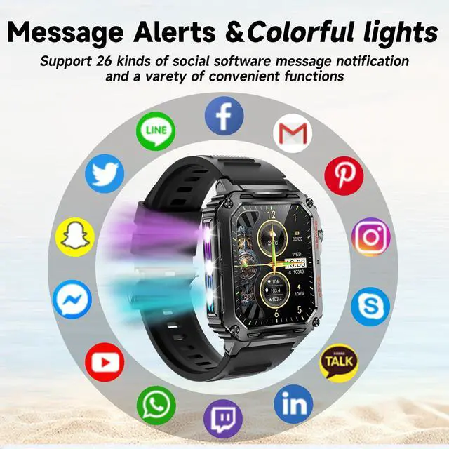 Alt view image 2 of 7 - Military Smart Watch for Men (Answer/Make Calls), Bluetooth Tactical Smartwatch for Android and iPhone, Waterproof Rugged Fitness Tracker with Blood Pressure/Heart Rate/SpO2/Sleep, (Black) Gold
