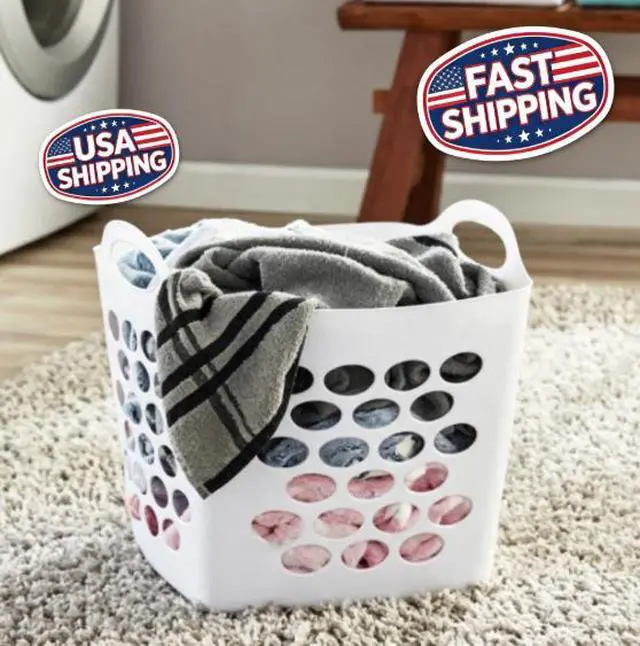 Alt view image 2 of 6 - (4 pack) Mainstays Square Flexible Laundry Hamper with Handles, White Plastic