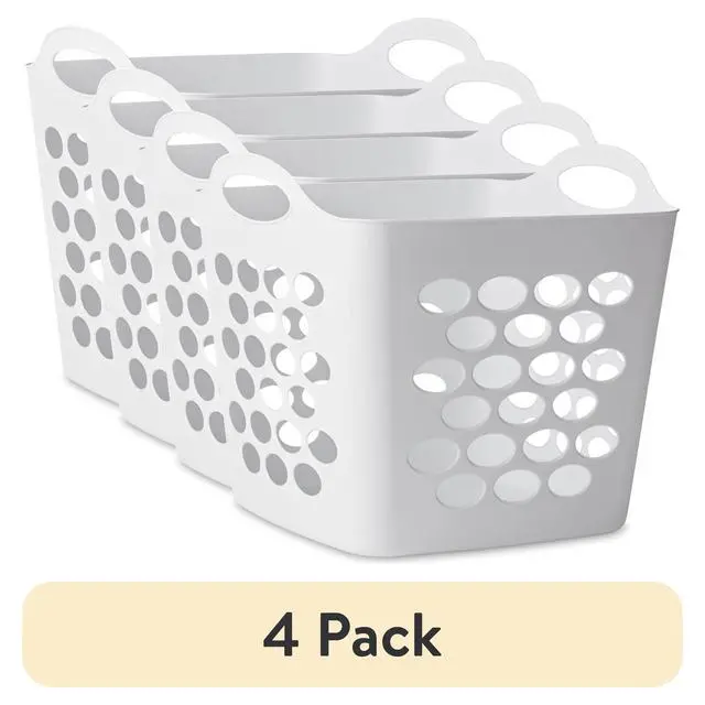 Alt view image 4 of 6 - (4 pack) Mainstays Square Flexible Laundry Hamper with Handles, White Plastic