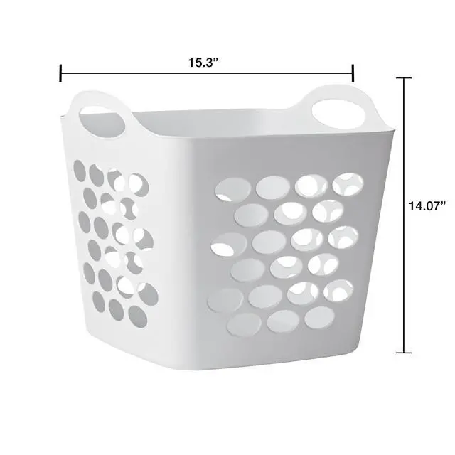 Alt view image 5 of 6 - (4 pack) Mainstays Square Flexible Laundry Hamper with Handles, White Plastic