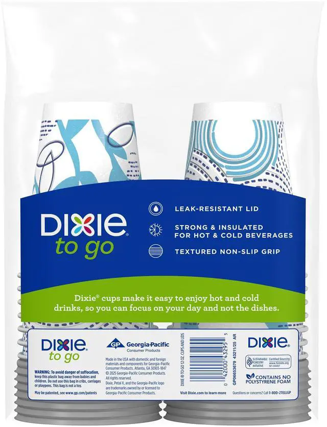 Alt view image 2 of 6 - Dixie 12 oz to Go Disposable Insulated Paper Coffee Cups with Lids
