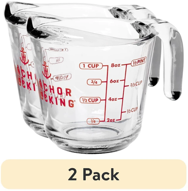 Main image of Anchor Hocking 1-Cup Glass Measuring Cup with Easy-Grip Handle and Spout (2 Pack)
